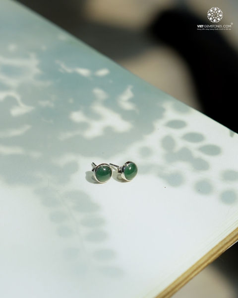 Bông Tai Cẩm Thạch Lam Ngọc Viền Bạc