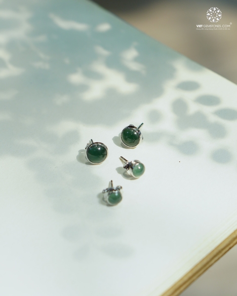 Bông Tai Cẩm Thạch Lam Ngọc Viền Bạc