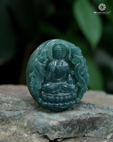 Phật A Di Đà Cẩm Thạch Lam Ngọc