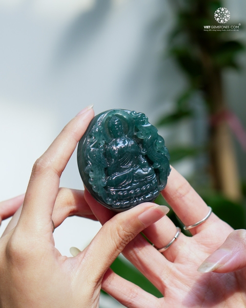 Phật A Di Đà Cẩm Thạch Lam Ngọc
