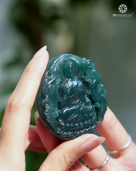 Phật A Di Đà Cẩm Thạch Lam Ngọc