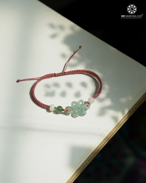 Vòng Tay Mala Chỉ Đồng Tâm Cẩm Thạch Lam Ngọc