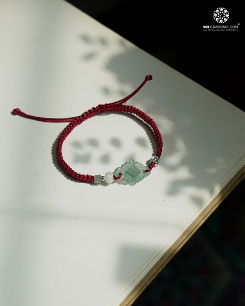 Vòng Tay Mala Chỉ Đồng Tâm Cẩm Thạch Lam Ngọc