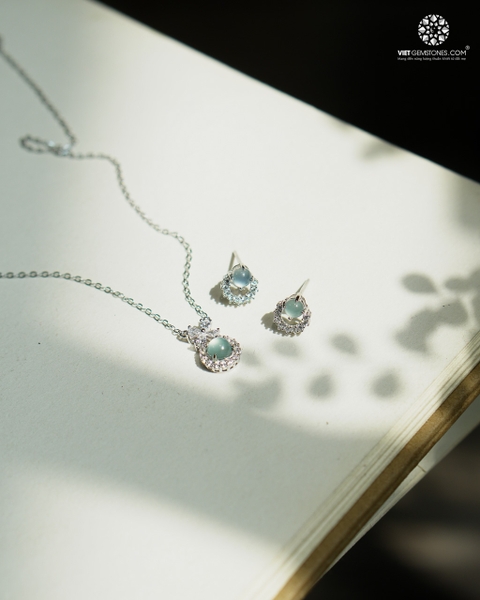 Bông Tai Cẩm Thạch Lam Ngọc Đính Đá 02