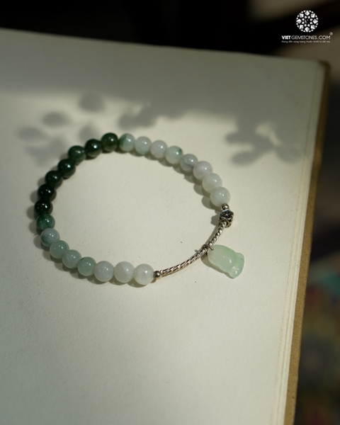 Lắc Tay Cẩm Thạch 6mm Charm Bạc