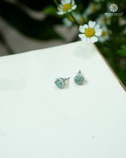 Bông Tai Cẩm Thạch Lam Ngọc Đính Đá Bạc Phủ Bạch Kim