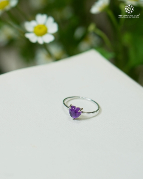 Nhẫn Bạc Trái Tim Thạch Anh Tím - Bạc 950 Phủ Bạch Kim
