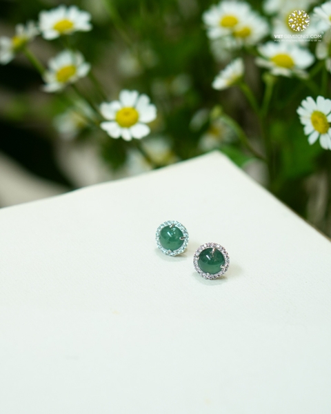 Bông Tai Cẩm Thạch Lam Ngọc Đính Đá Bạc Phủ Bạch Kim