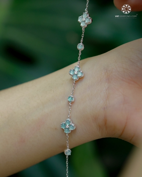 Lắc Tay Cỏ 4 Lá Cẩm Thạch Lam Ngọc - Jadeite