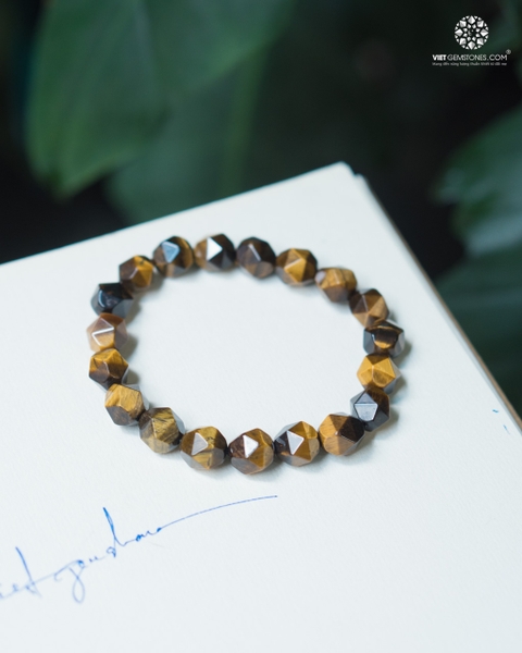 Vòng Tay Mắt Hổ Vàng Mài Giác 10mm