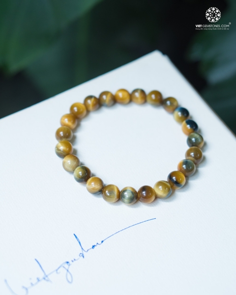 Vòng Tay Đá Mắt Hổ Xanh Dương Pha Vàng 8mm chuẩn đẹp