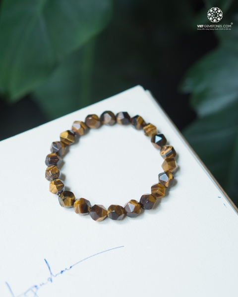 Vòng Tay Mắt hổ Vàng Mài Giác 08mm