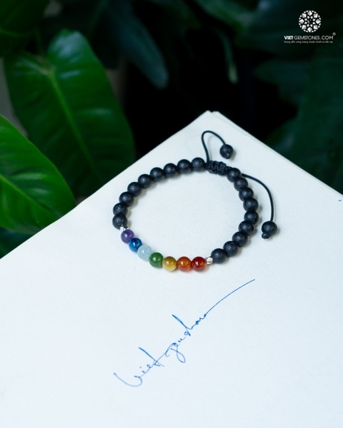 Vòng tay phong thủy đá Nham Thạch 7mm mix 7 màu đá luân xa