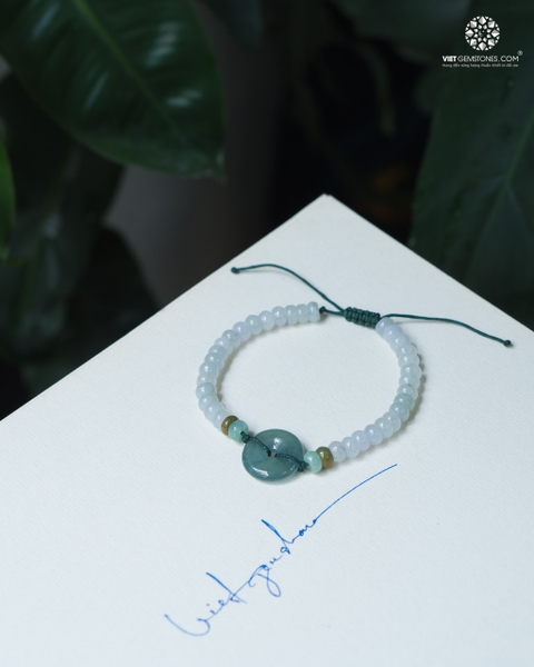 Vòng Thắt Mala Cẩm Thạch Hoa Bay Phối Đồng Điếu Lam Ngọc