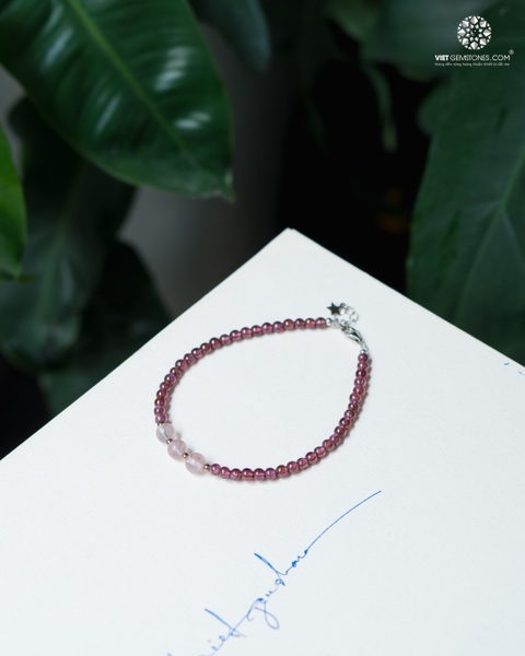 Lắc tay Ngọc Hồng Lựu 3mm Charm Bạc