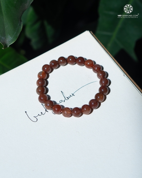 Vòng tay thạch anh tóc đỏ nâu 09mm