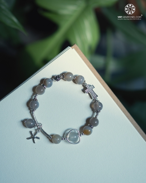 Lắc Tay Mân Côi Botswana Agate 8mm Charm Bạc