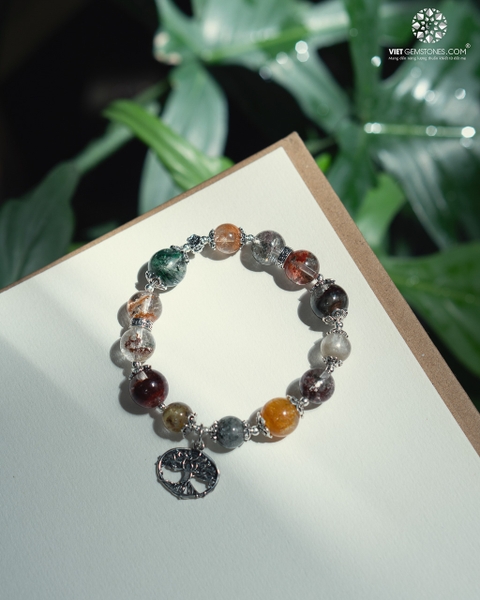 Lắc Tay Thạch Anh Ưu Linh Đa Sắc Phối Charm Tree Of Life