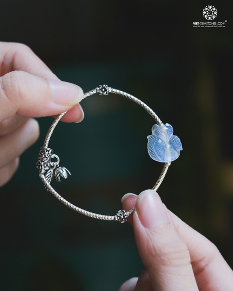 Lắc tay charm bạc Hồ Ly Ôm Mẫu Đơn Đá Mặt Trăng - Moonstone