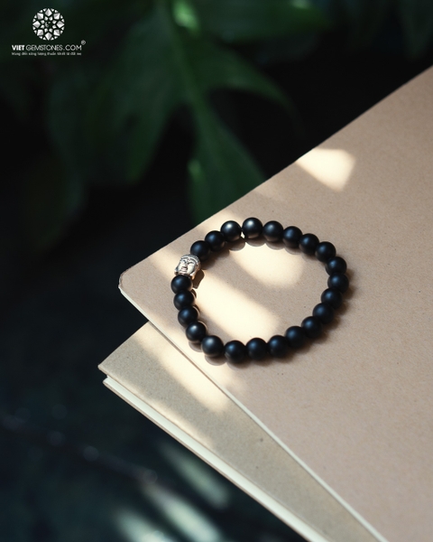 Vòng Tay Đá Thiền - Obsidian 8mm Charm Phật