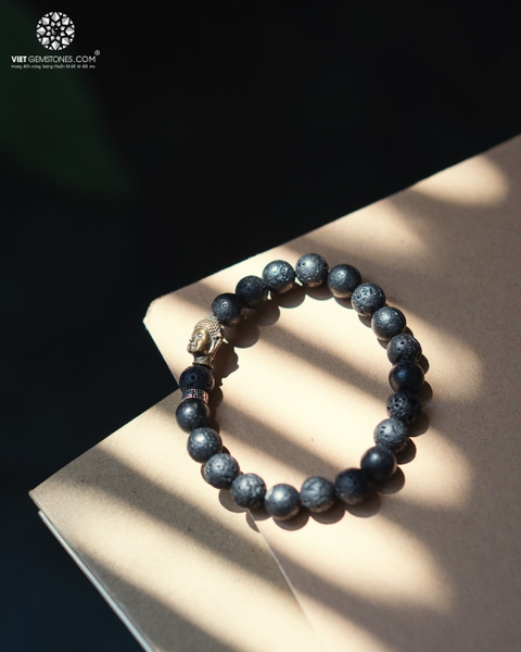 Vòng Tay Đá Nham Thạch 8mm Charm Phật Bằng Đồng