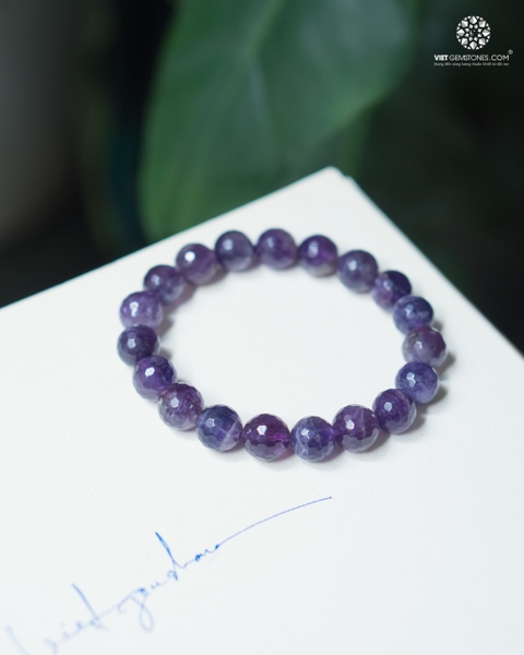 Vòng tay Thạch Anh Tím - Amethyst 10mm Kiểu Mài Giác