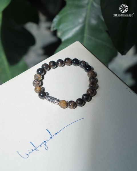 Vòng Tay San Hô Đen Hoá Thạch 8mm Charm Dzi