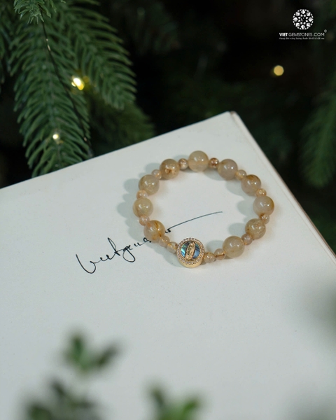 Chuỗi Mân Côi Thạch Anh Tóc Vàng Thánh Giá Pha Lê