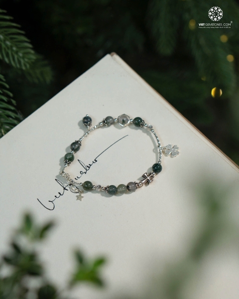 Lắc Tay Mân Côi Băng Ngọc Thuỷ Tảo 6mm charm bạc 925