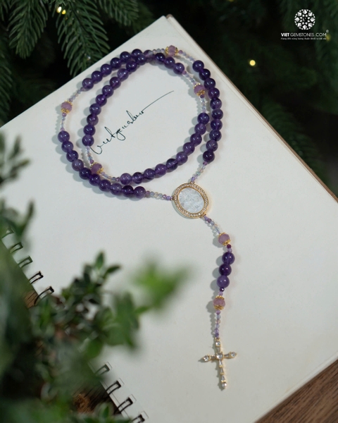 Tràng Hạt Mân Côi 50 Kinh Thạch Anh Tím 08mm