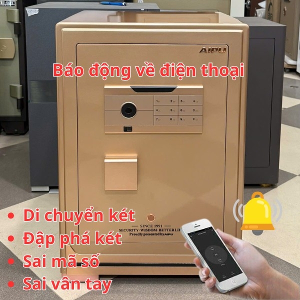 Két sắt AIPU ZR-60VI-G vàng gold vân tay điện tử cảnh báo điện thoại