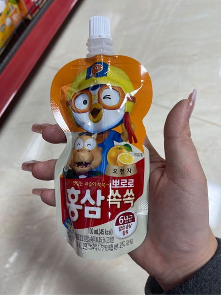 Nước hồng sâm pororo vị cam 100ml/gói x 10 gói/hộp x 4 hộp/thùng