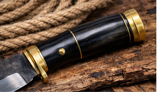 Cán dao mèo từ sừng trâu kết hợp chốt đồng thau tinh xảo