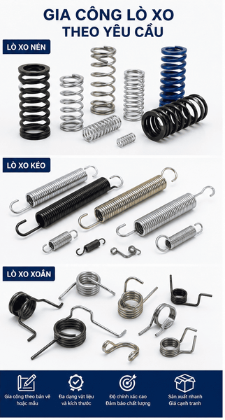 Các loại lò xo nén, kéo, xoắn gia công theo yêu cầu