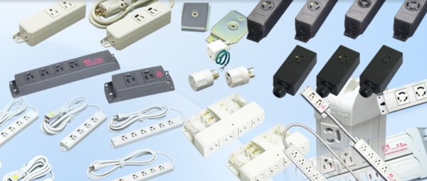 Dải ổ cắm kéo dài, thanh nguồn PDU lắp tủ rack và các bộ chuyển đổi nguồn điện.