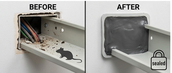 So sánh tủ điện trước và sau khi dùng đất sét bịt lỗ luồn dây