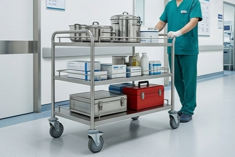 Xe đẩy hàng 4 bánh inox chống gỉ sử dụng trong nhà hàng và bệnh viện