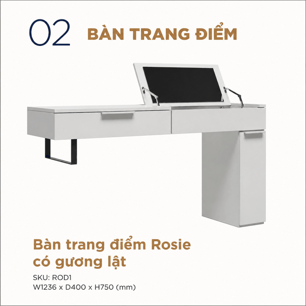 Rosie Vanity|Bàn trang điểm ROSIE có gương lật| Bàn trang điểm thông minh phong cách Hàn Quốc