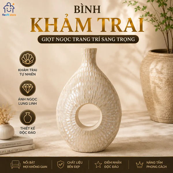 Bình Hoa Di Sản|Bình Khảm Trai Dáng Xoài Trang Trí Sang Trọng