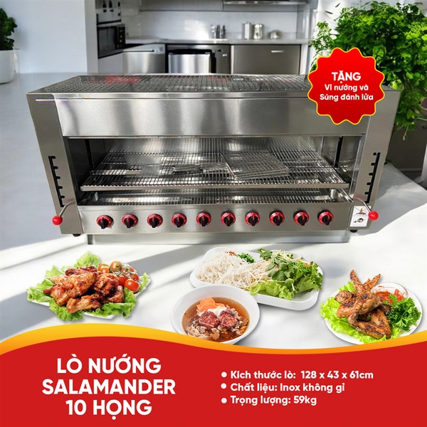 Lò nướng Salamander dùng gas 10 họng đốt