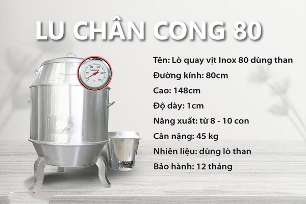Lò quay vịt chân cong 80 Inox (8-12 con)