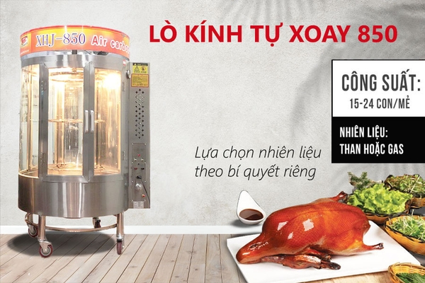 Lò quay vịt kính 850 tự xoay mẫu mới (2 cánh)