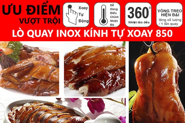 Lò quay vịt kính 850 tự xoay mẫu mới (2 cánh)