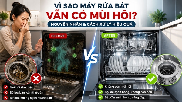 Vì sao máy rửa bát vẫn có mùi hôi và cách xử lý hiệu quả