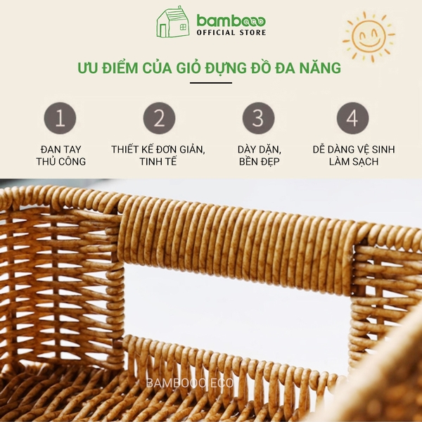Khay nhựa giả mây có tay 26x19H8cm