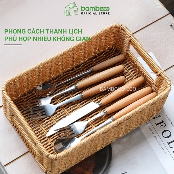 Khay nhựa giả mây có tay 26x19H8cm