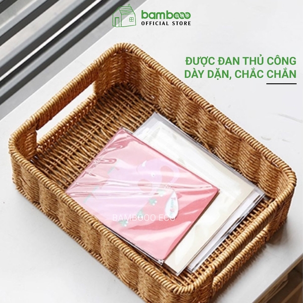 Khay nhựa giả mây có tay 26x19H8cm
