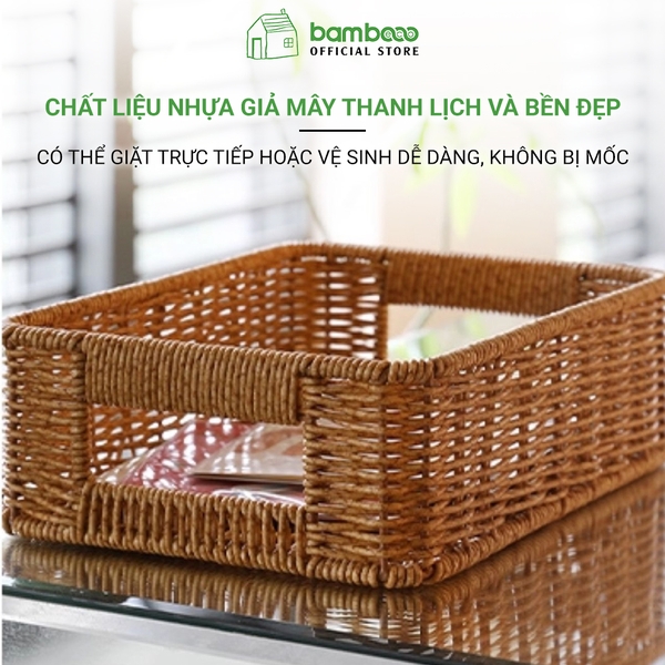 Khay nhựa giả mây có tay 26x19H8cm
