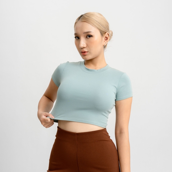 TC - Áo Thun Croptop Cổ Tròn Tay Con