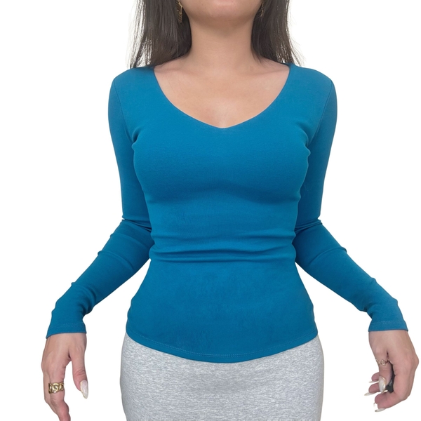 A32 - Áo Cổ Tim Dài Tay Dáng Dài Thun Cotton Borip